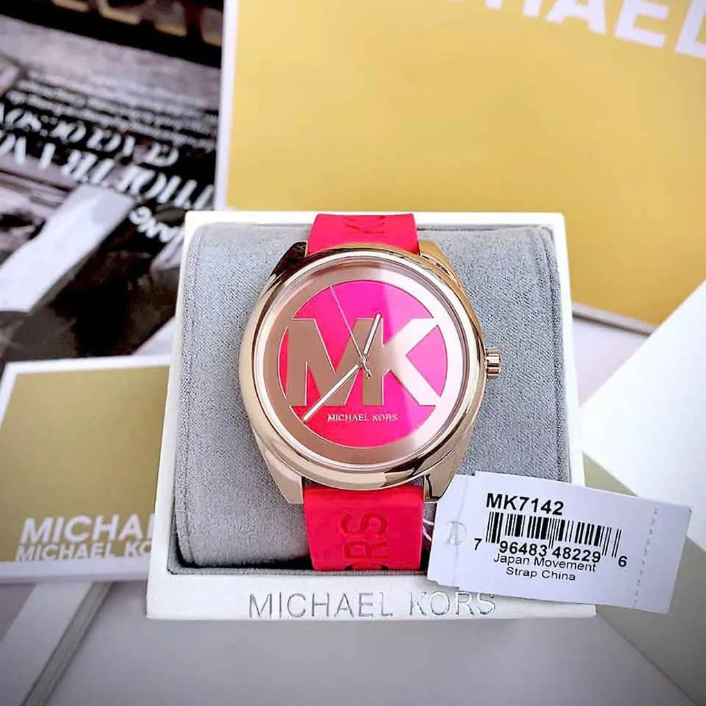 Michael Kors Janelle Three Hand Red Dial Red Rubber Strap Watch For Women - MK7142 Buy Now By Michael Kors