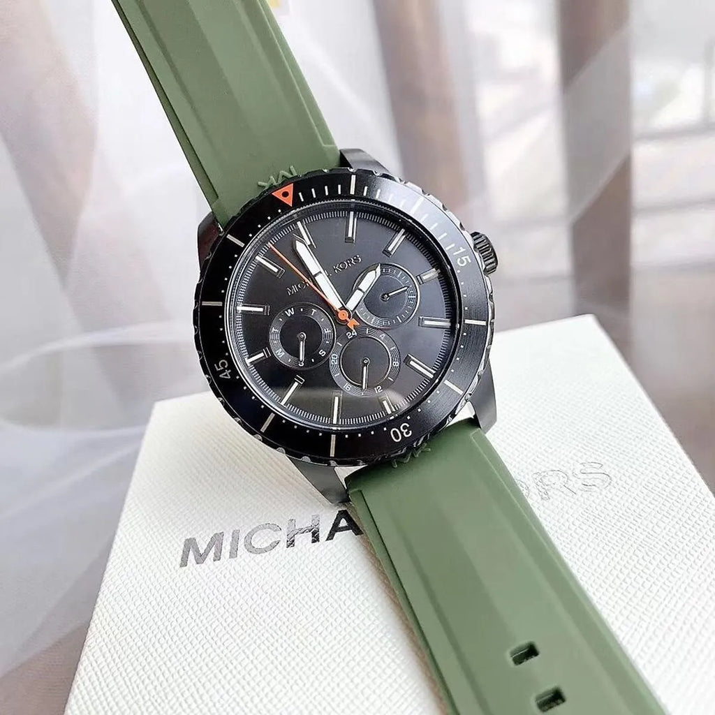 Michael Kors Cunningham Chronograph Black Dial Green Rubber Strap Watch For Men - MK7165 Buy Now By Michael Kors