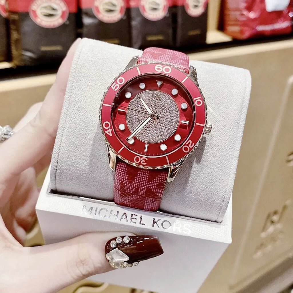 Michael Kors Runway Three-Hand Quartz Red Dial Red Leather Strap Watch For Women - MK7179 Buy Now By Michael Kors