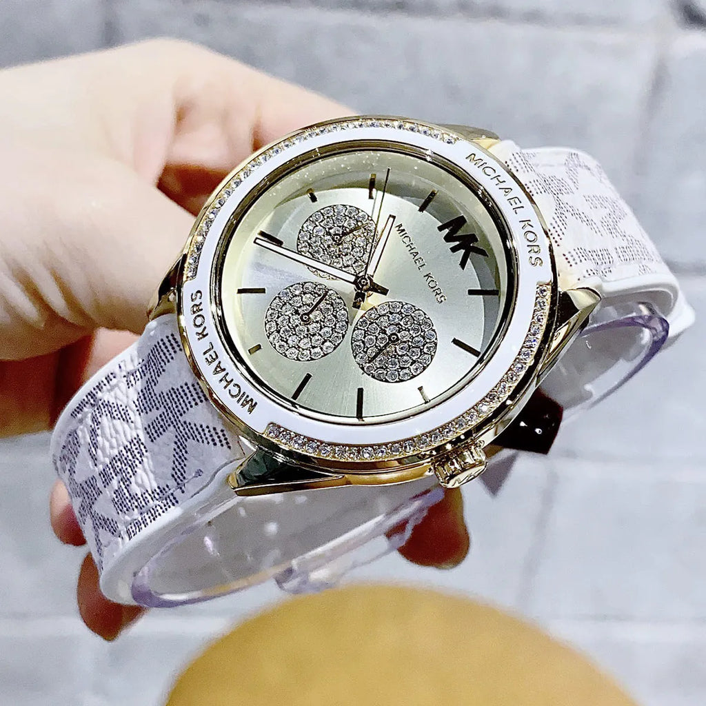 Michael Kors Jessa Multifunction Gold Dial White Leather Strap Watch For Women - MK7204 Buy Now By Michael Kors