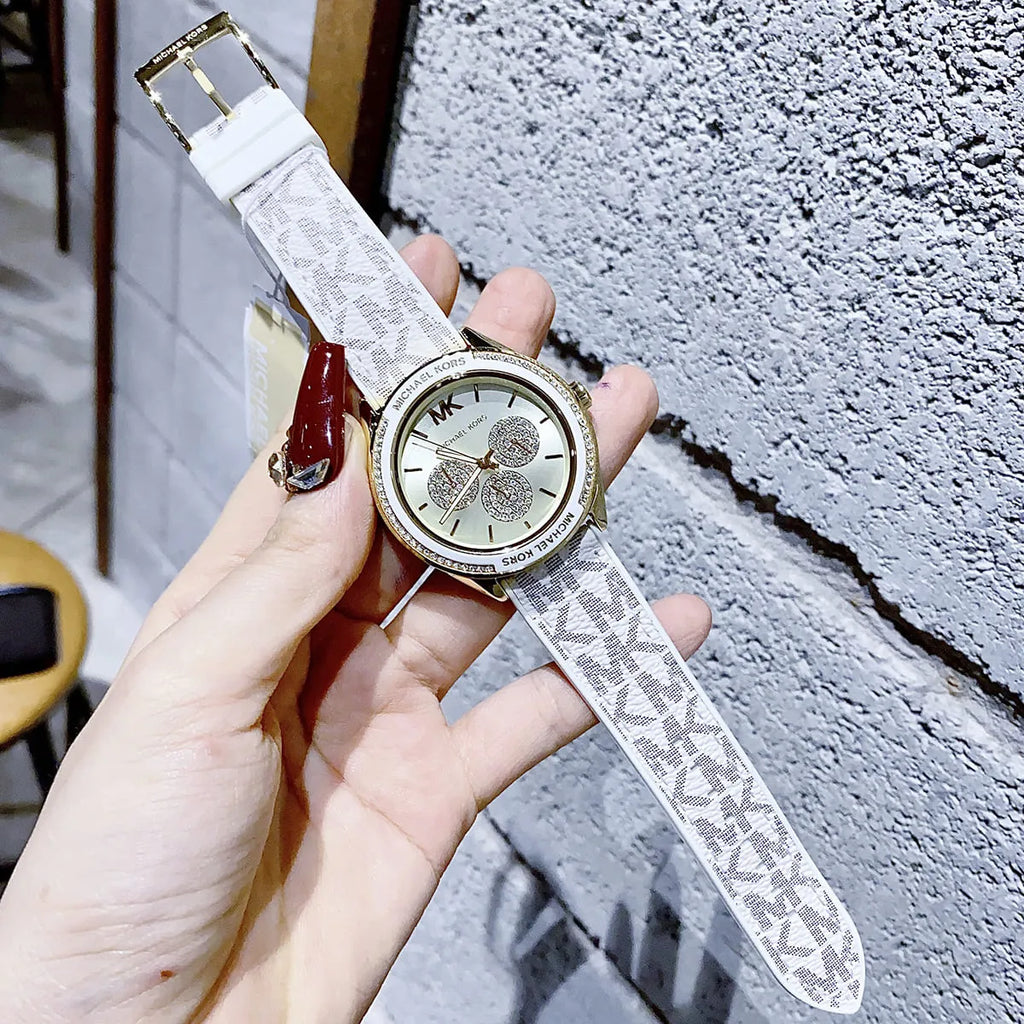Michael Kors Jessa Multifunction Gold Dial White Leather Strap Watch For Women - MK7204 Buy Now By Michael Kors