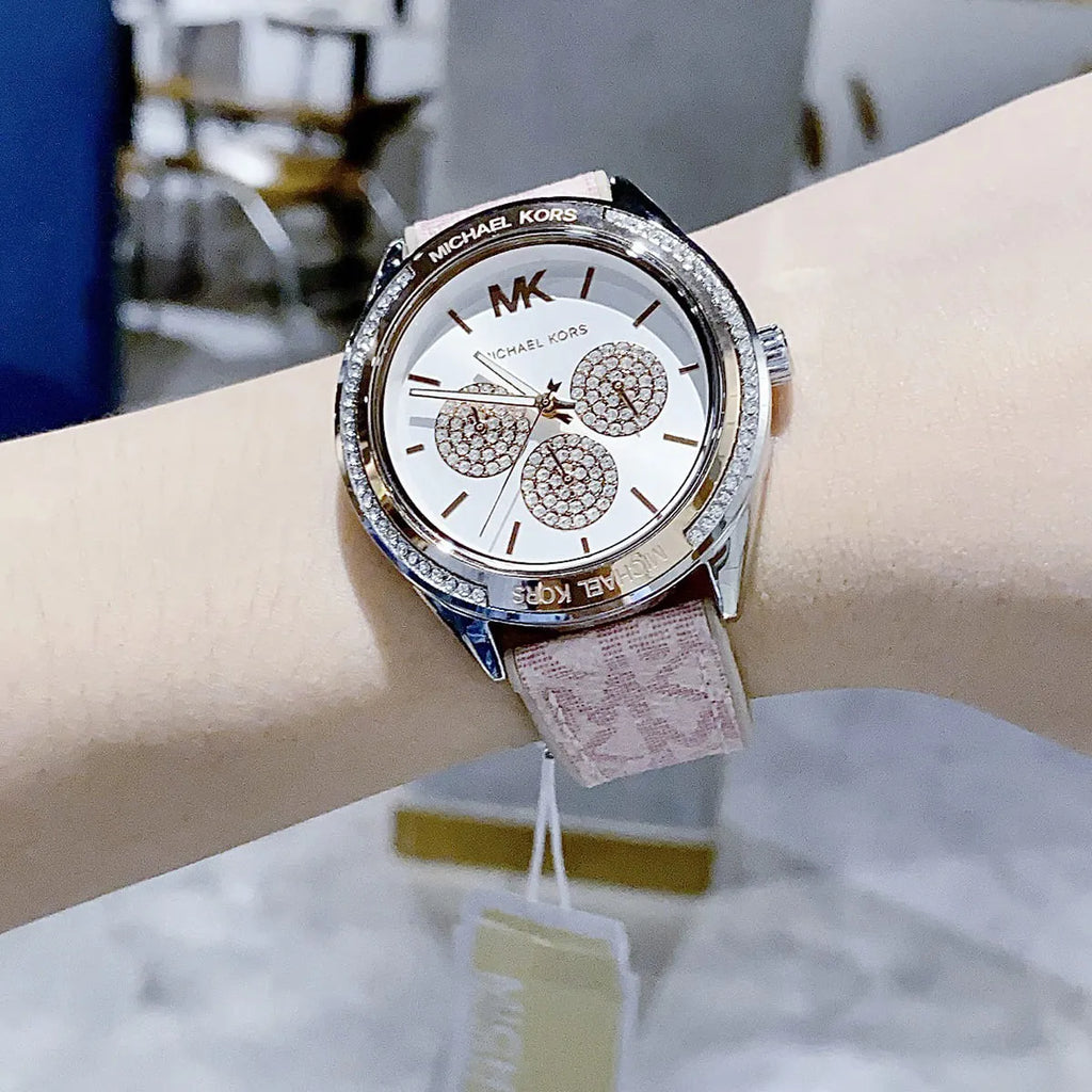 Michael Kors Multifunction Silver Dial Pink Leather Strap Watch For Women - MK7206 Buy Now By Michael Kors