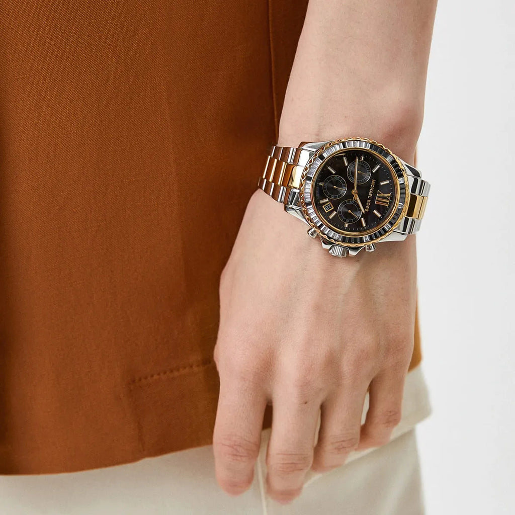 Michael Kors Everest Chronograph Black Dial Two Tone Steel Strap Watch For Women - MK7209 Buy Now By Michael Kors