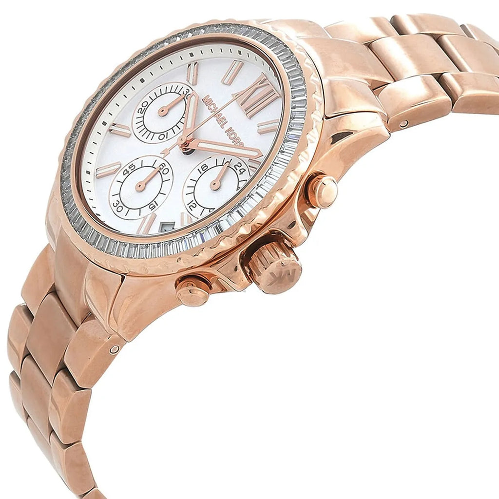 Michael Kors Everest Chronograph Silver Dial Rose Gold Steel Strap Watch For Women - MK7213 Buy Now By Michael Kors