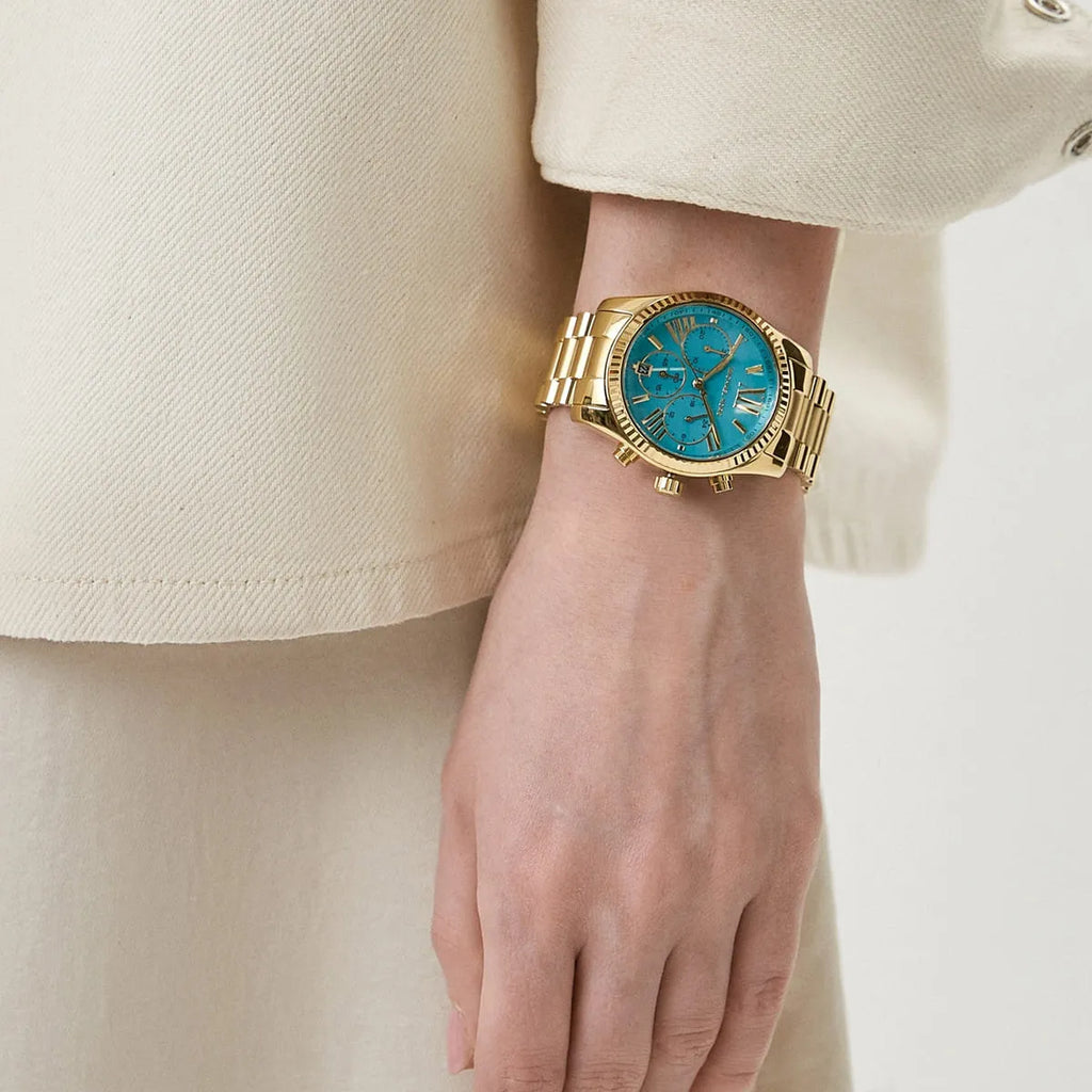 Michael Kors Lexington Chronograph Blue Dial Gold Steel Strap Watch For Women - MK7216 Buy Now By Michael Kors