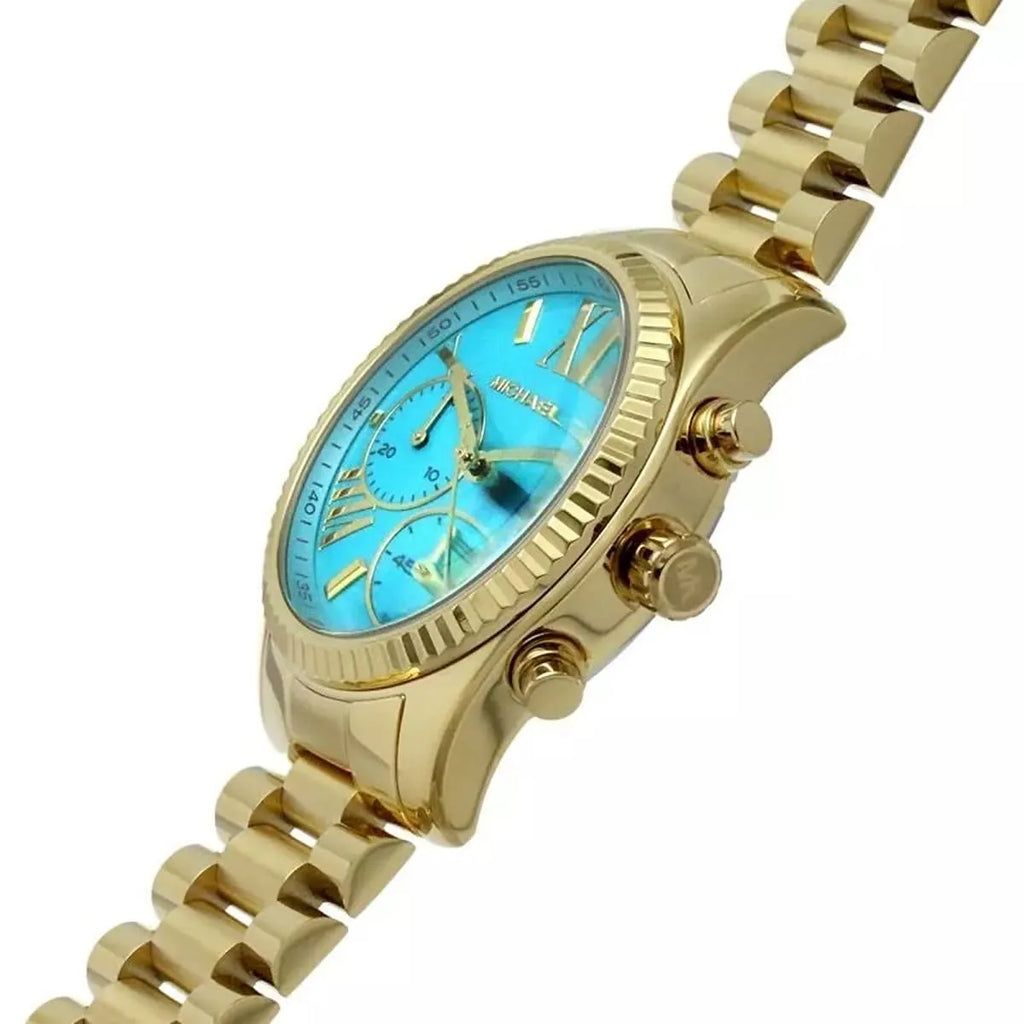 Michael Kors Lexington Chronograph Blue Dial Gold Steel Strap Watch For Women - MK7216 Buy Now By Michael Kors