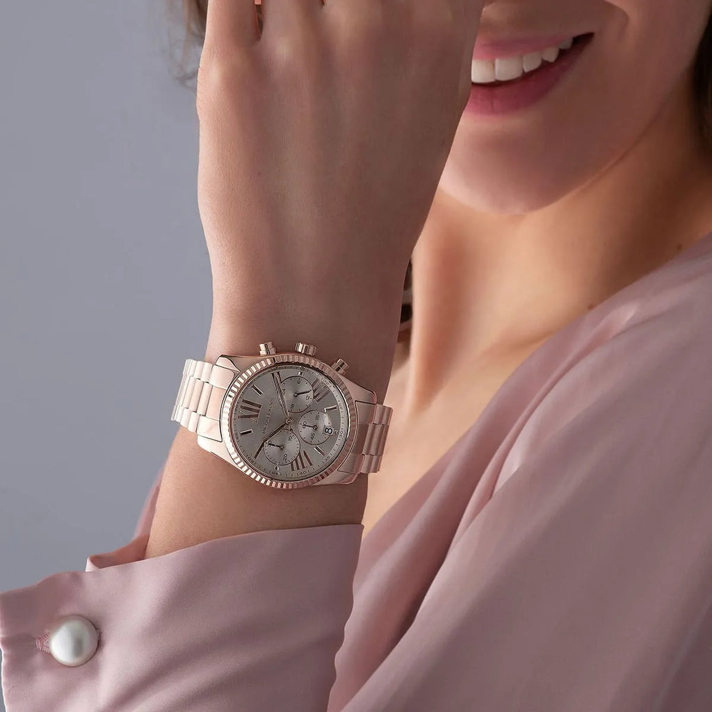 Michael Kors Lexington Chronograph Grey Dial Rose Gold Steel Strap Watch For Women - MK7217 Buy Now By Michael Kors