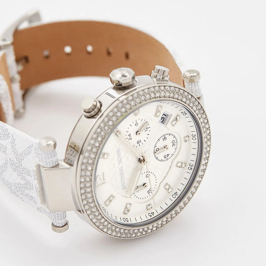 Michael Kors Parker Chronograph White Dial White Leather Strap Watch For Women - MK7226 Buy Now By Michael Kors