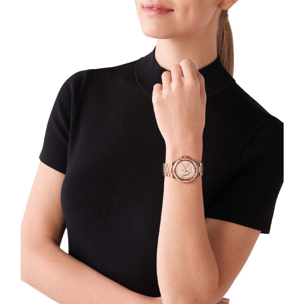 Michael Kors Lennox Three Hand Rose Gold Dial Rose Gold Steel Strap Watch For Women - MK7230 Buy Now By Michael Kors