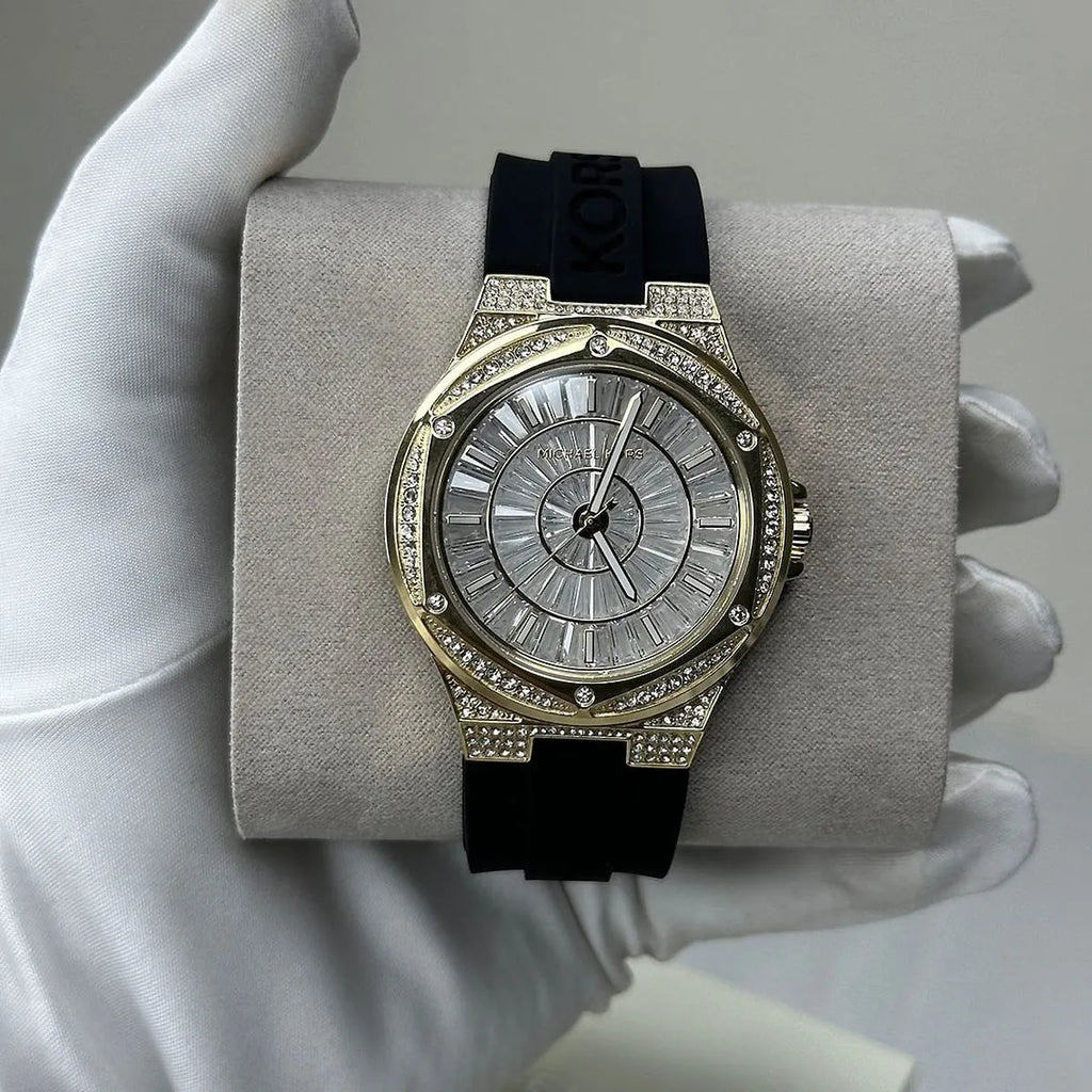 Michael Kors Lennox Three Hand Crystals Silver Dial Black Silicone Strap Watch For Women - MK7247 Buy Now By Michael Kors