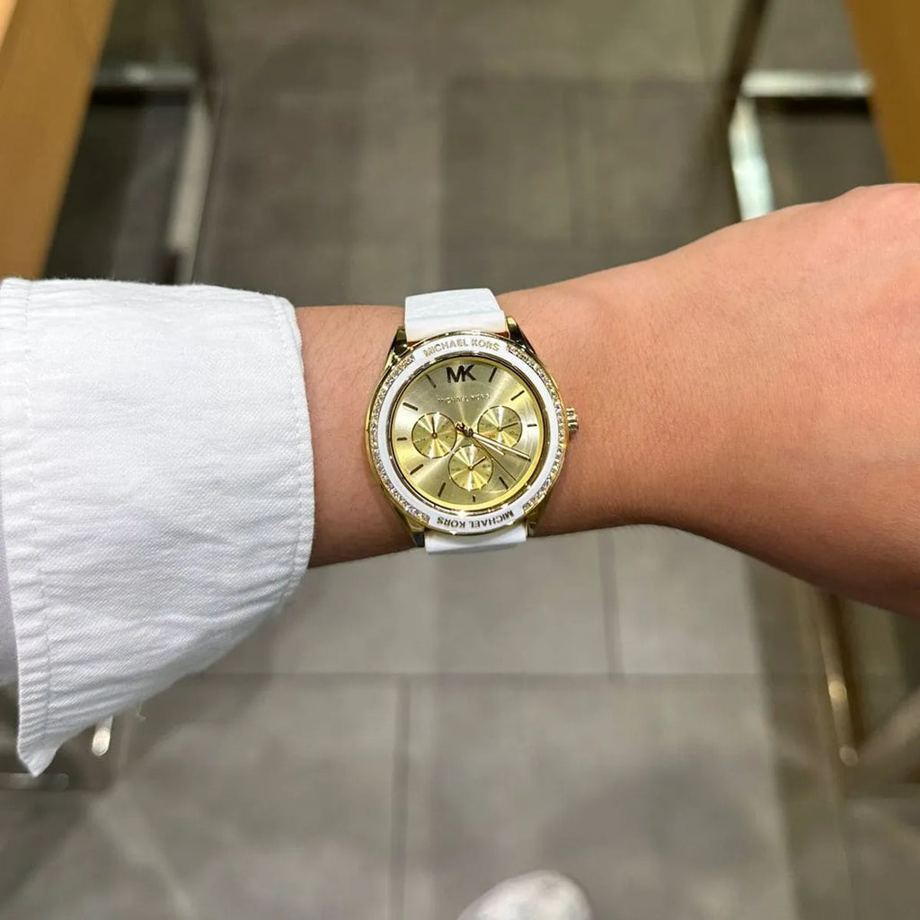 Michael Kors Jessa Quartz Gold Dial White Silicone Strap Watch For Women - MK7267 Buy Now By Michael Kors