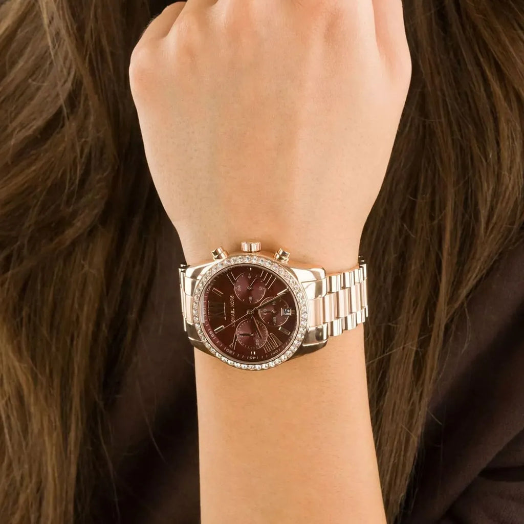 Michael Kors Lexington Chronograph Red Dial Rose Gold Steel Strap Watch For Women - MK7275 Buy Now By Michael Kors