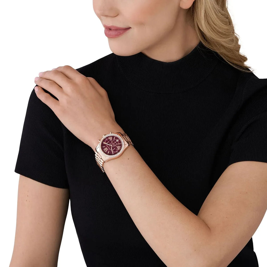 Michael Kors Lexington Chronograph Red Dial Rose Gold Steel Strap Watch For Women - MK7275 Buy Now By Michael Kors