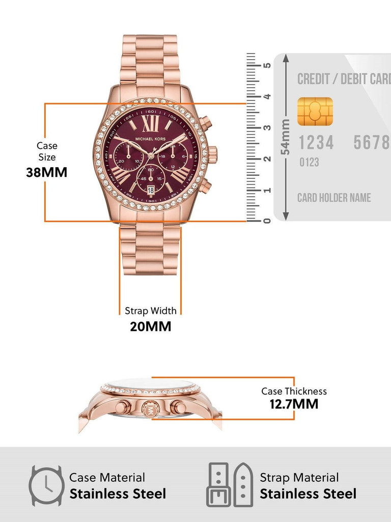 Michael Kors Lexington Chronograph Red Dial Rose Gold Steel Strap Watch For Women - MK7275 Buy Now By Michael Kors
