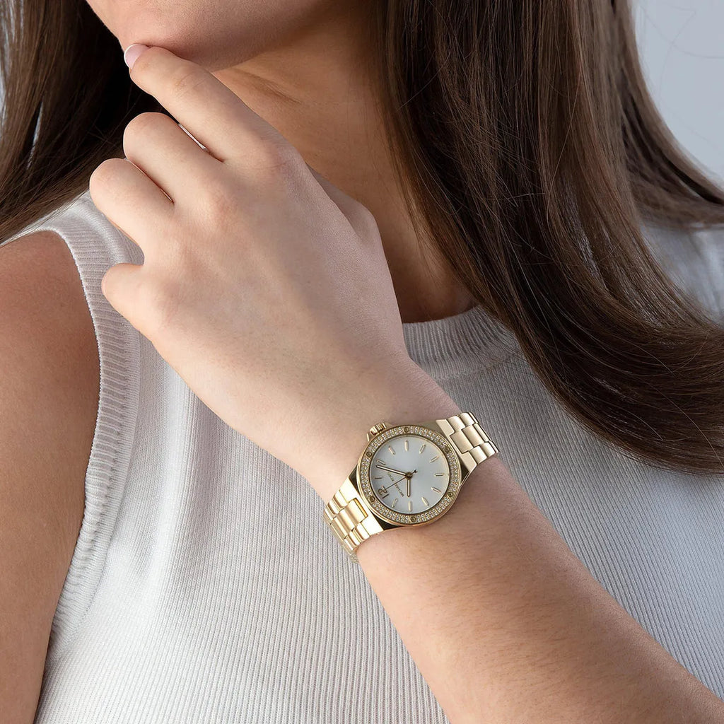 Michael Kors Lennox Three-Hand Silver Dial Gold Steel Strap Watch For Women - MK7278 Buy Now By Michael Kors