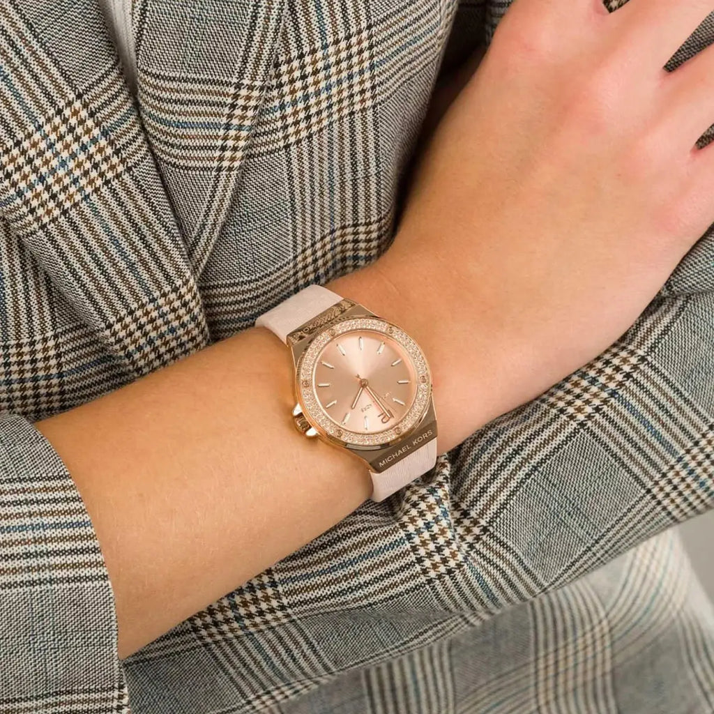Michael Kors Mini Lennox Three-Hand Rose Gold Dial Pink Silicone Strap Watch For Women - MK7282 Buy Now By Michael Kors