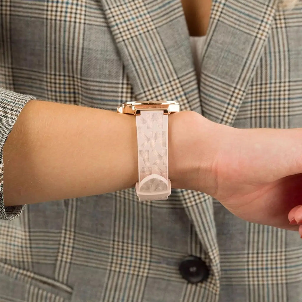 Michael Kors Mini Lennox Three-Hand Rose Gold Dial Pink Silicone Strap Watch For Women - MK7282 Buy Now By Michael Kors