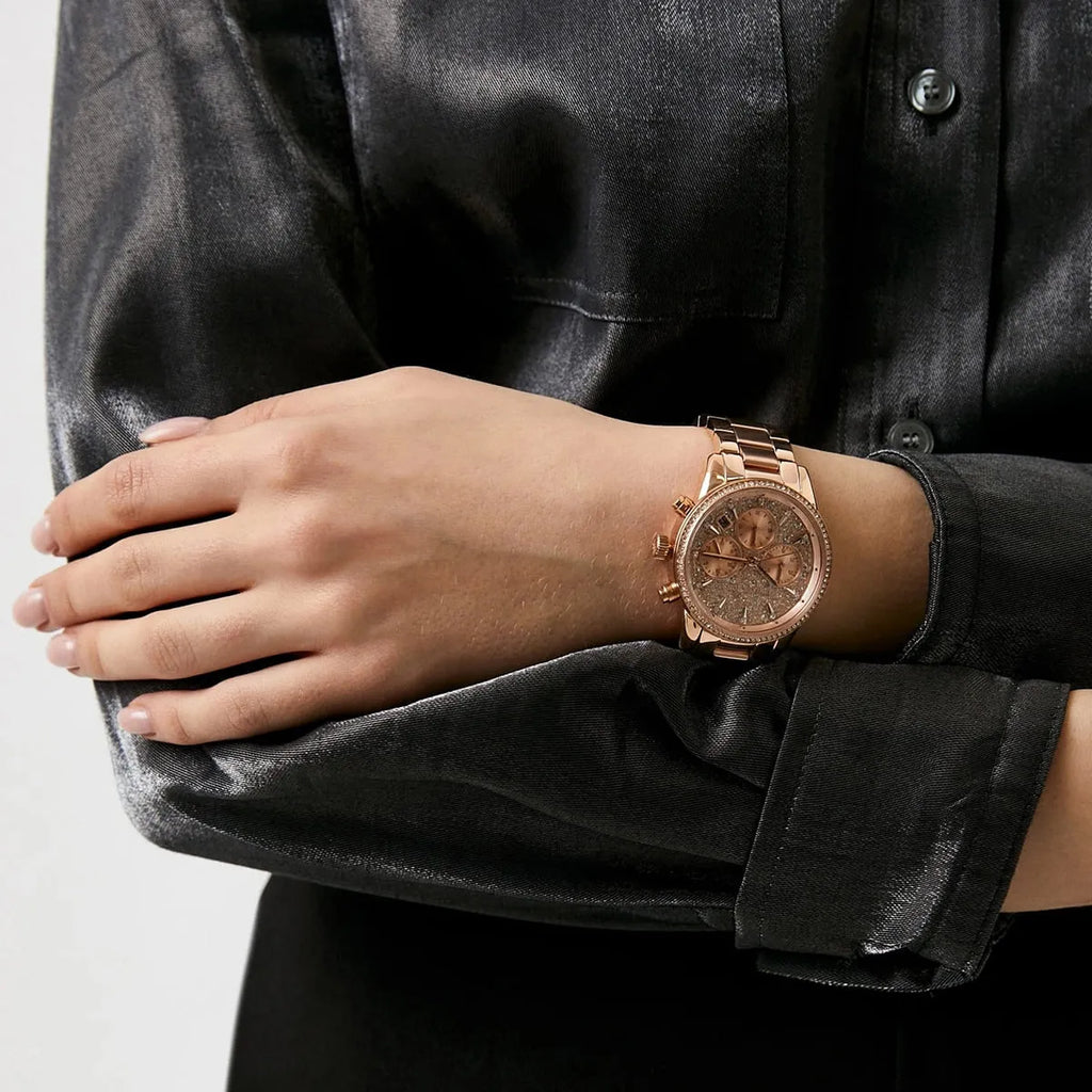 Michael Kors Ritz Chronograph Rose Gold Dial Rose Gold Steel Strap Watch For Women - MK7302 Buy Now By Michael Kors