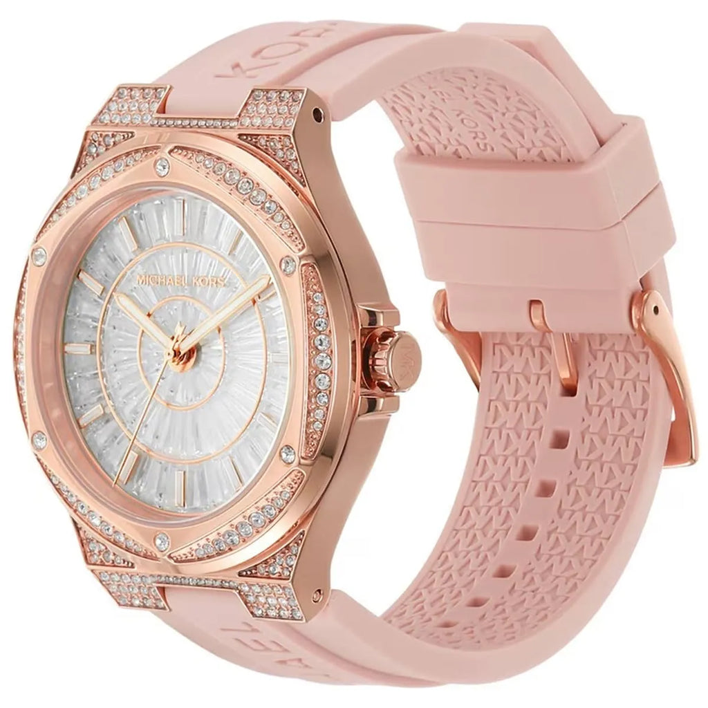 Michael Kors Lennox Three-Hand Analog White Dial Pink Silicone Strap Watch For Women - MK7334 Buy Now By Michael Kors