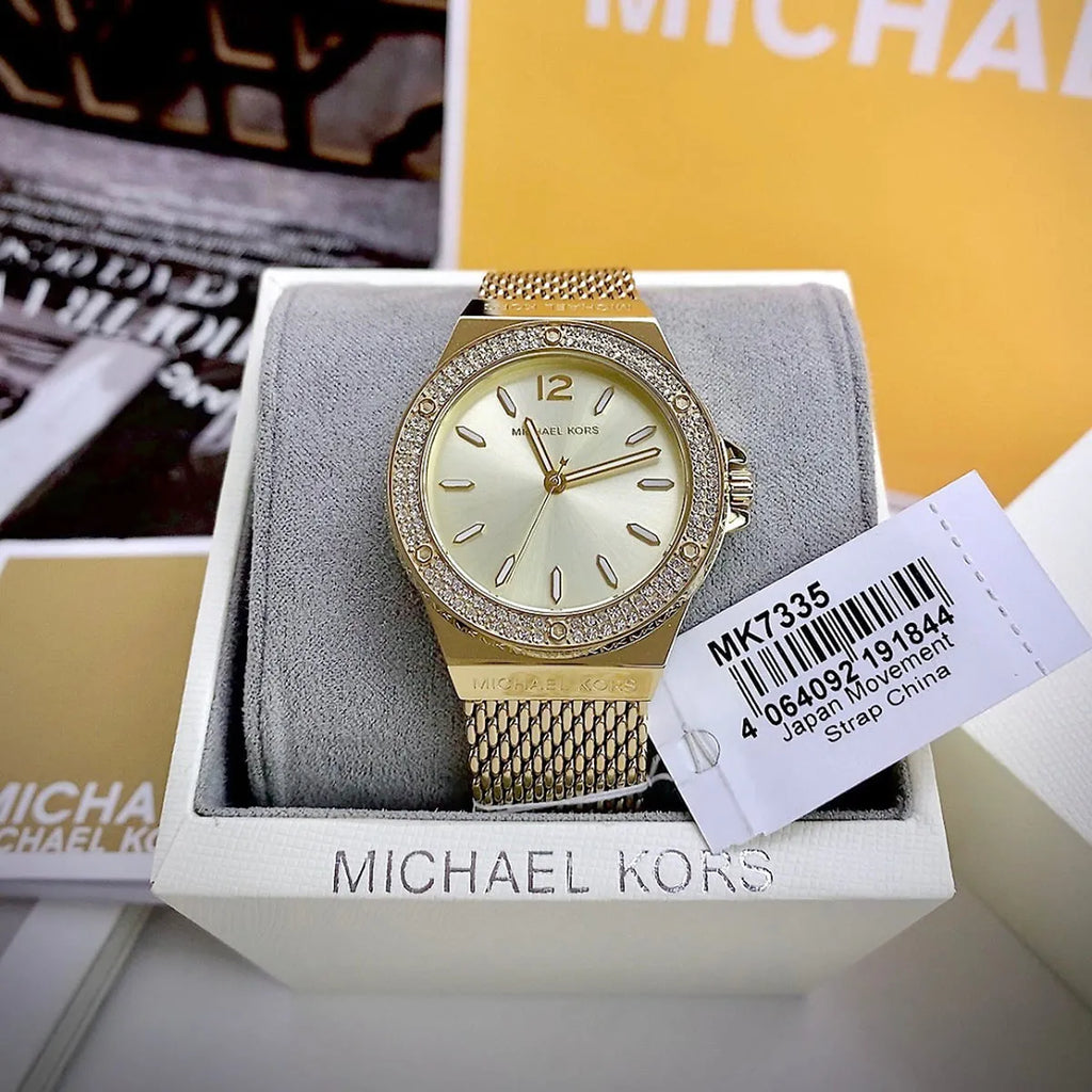 Michael Kors Lennox Three-Hand Gold Dial Gold Mesh Bracelet Watch For Women - MK7335 Buy Now By Michael Kors