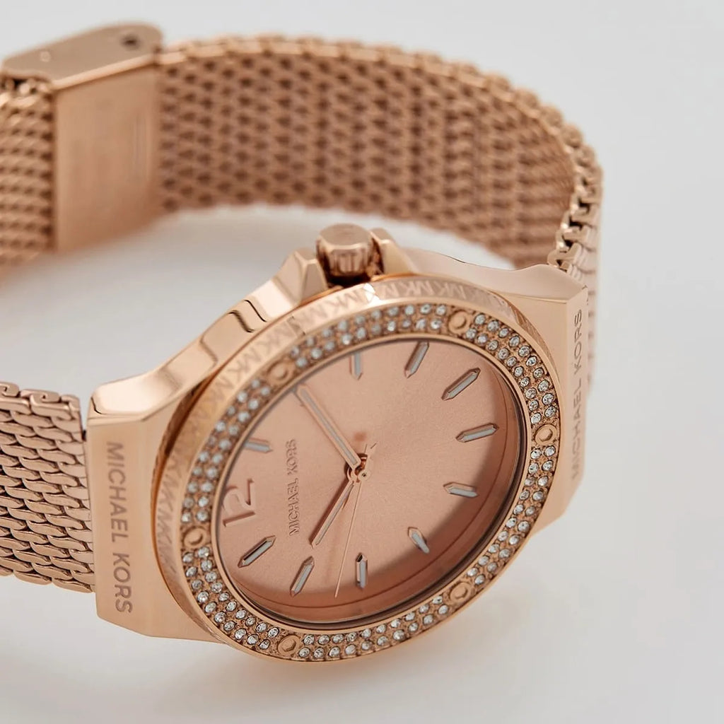 Michael Kors Lennox Three Hand Rose Gold Dial Rose Gold Mesh Strap Watch For Women - MK7336 Buy Now By Michael Kors