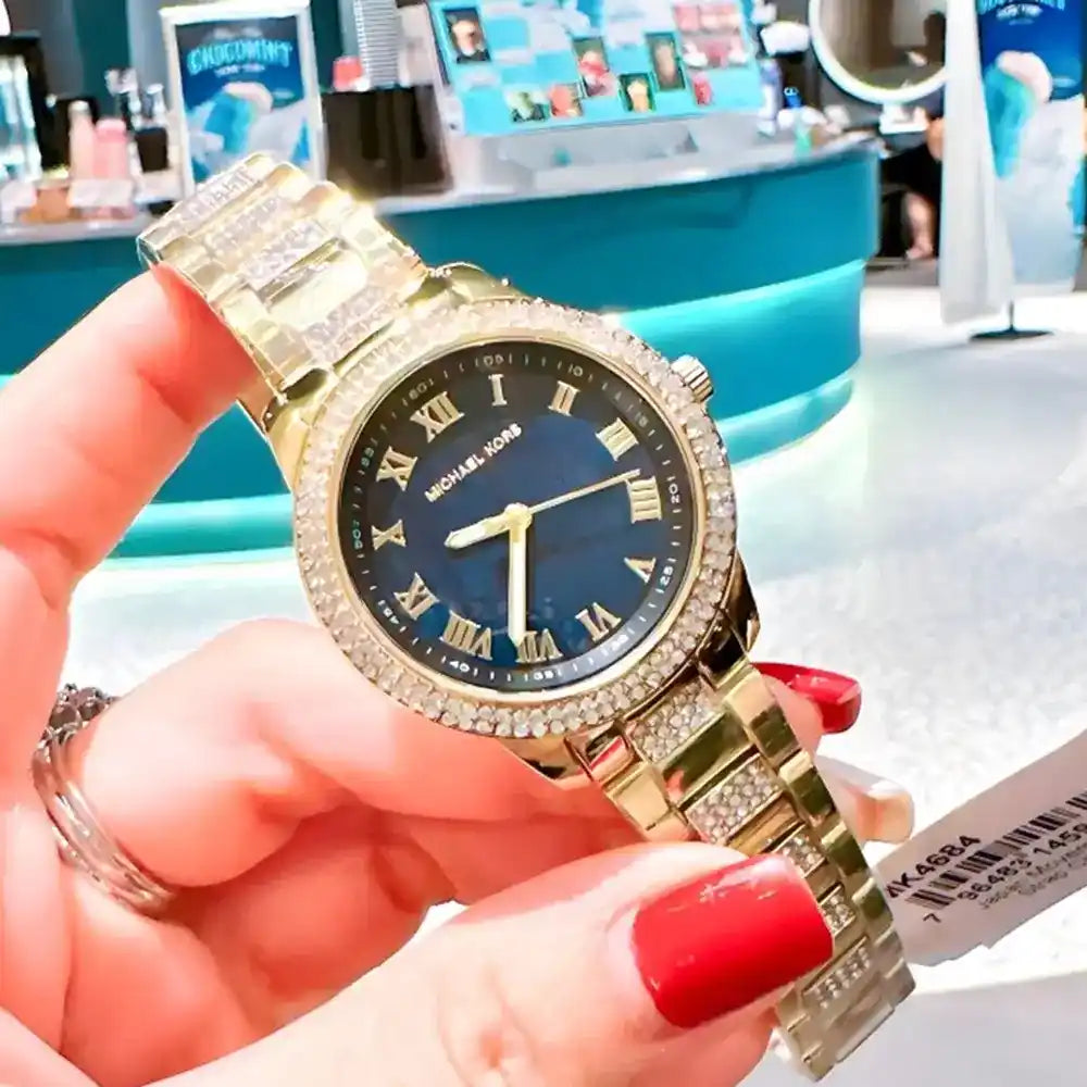 Michael Kors Tibby Multifunction Analog Black Dial Gold Steel Strap Watch for Women - MK4684 Buy Now By Michael Kors