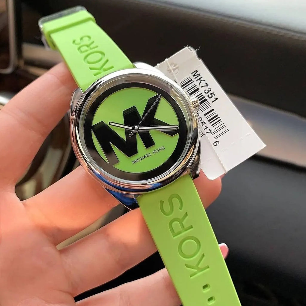 Michael Kors Janelle Three Hand Neon Green Dial Neon Green Rubber Strap Watch For Women - MK7351 Buy Now By Michael Kors