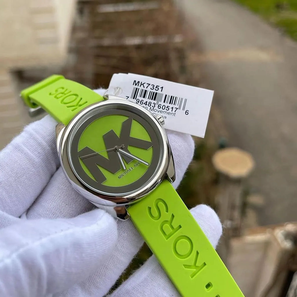 Michael Kors Janelle Three Hand Neon Green Dial Neon Green Rubber Strap Watch For Women - MK7351 Buy Now By Michael Kors