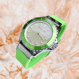 Michael Kors Everest Three Hand Crystals Silver Dial Green Silicone Strap Watch For Women - MK7360 Buy Now By Michael Kors