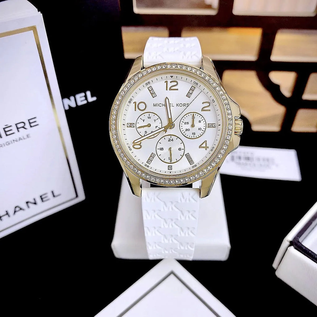 Michael Kors Mini Pilot Quartz Silver Dial White Silicone Strap Watch For Women - MK7372 Buy Now By Michael Kors