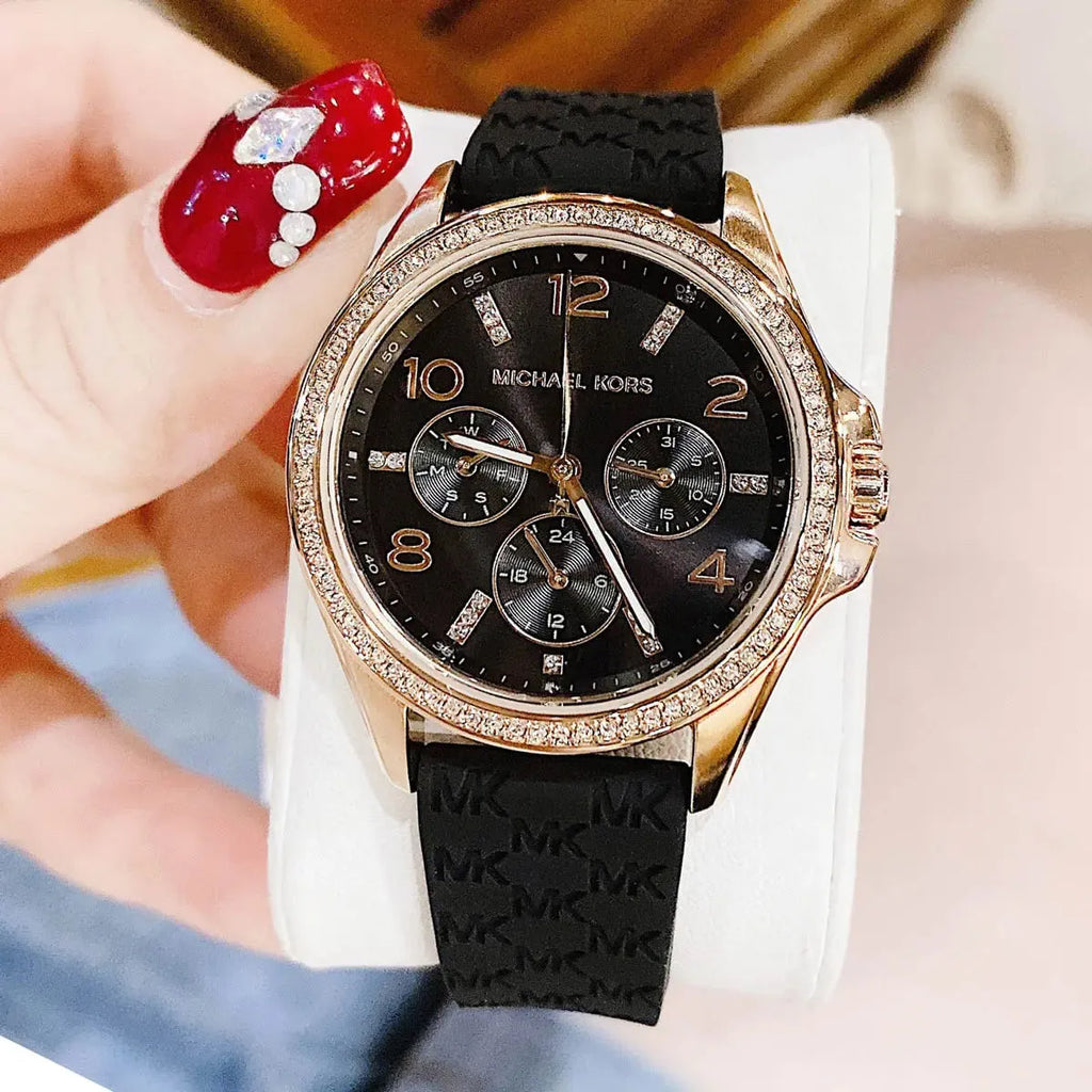 Michael Kors Layton Three Hand Mother of Pearl Black Dial Black Leather Strap Watch For Women - MK2911 Buy Now By Michael Kors