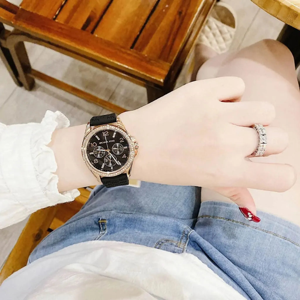 Michael Kors Mini Pilot Black Dial Black Silicone Strap Watch For Women - MK7373 Buy Now By Michael Kors