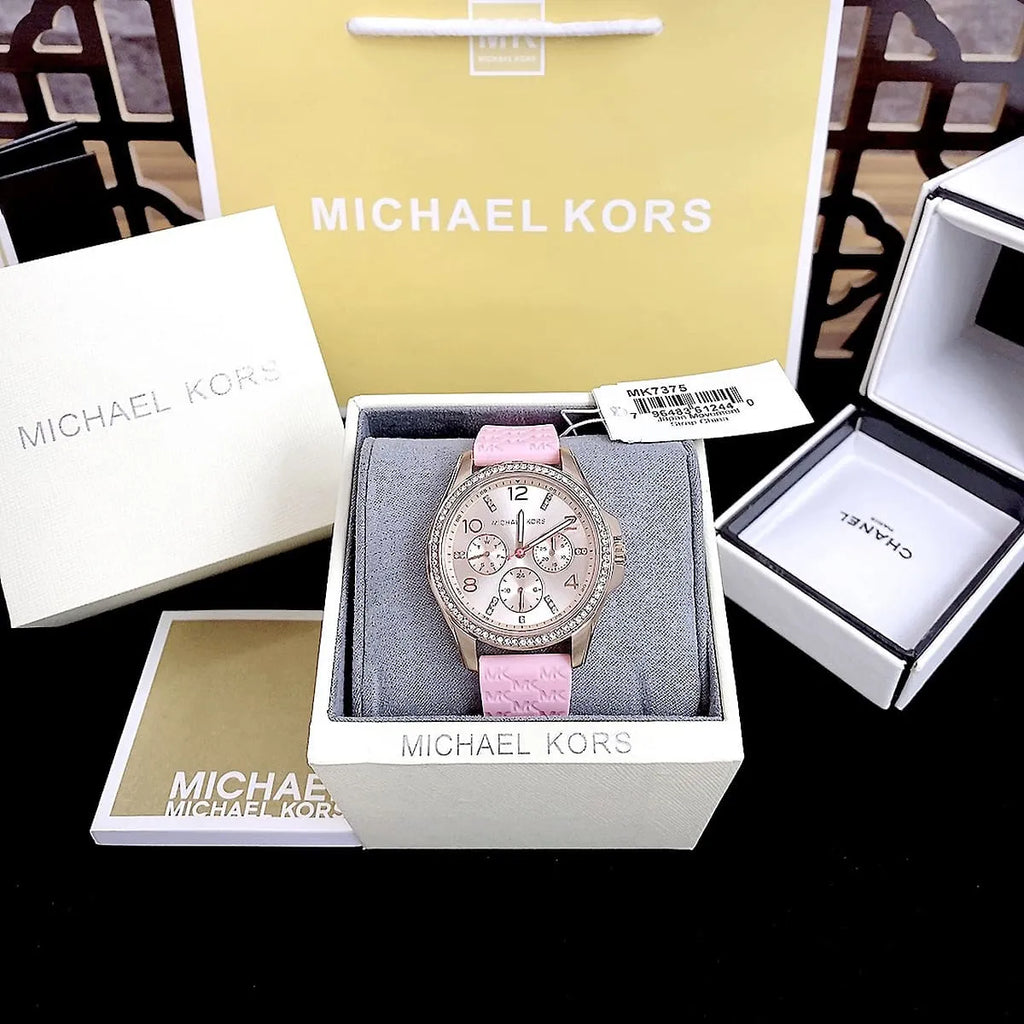 Michael Kors Mini Pilot Quartz Rose Gold Dial Pink Silicone Strap Watch For Women - MK7375 Buy Now By Michael Kors