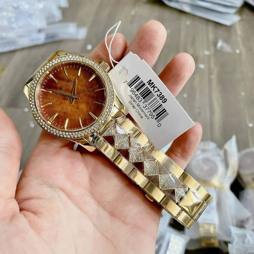 Michael Kors Runway Three Hand Brown Dial Two Tone Steel Strap Watch For Women - MK7389 Buy Now By Michael Kors