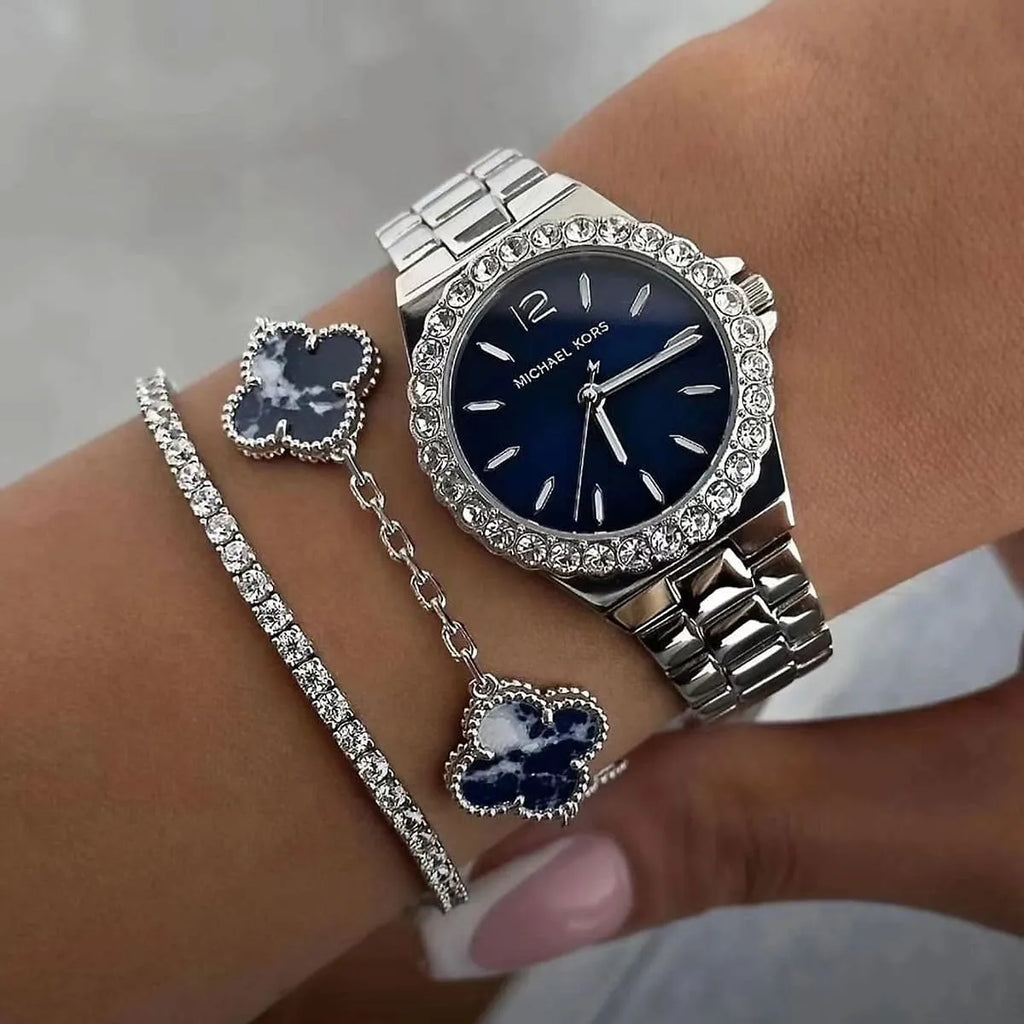 Michael Kors Lennox Three-Hand Blue Dial Silver Steel Strap Watch For Women - MK7397 Buy Now By Michael Kors