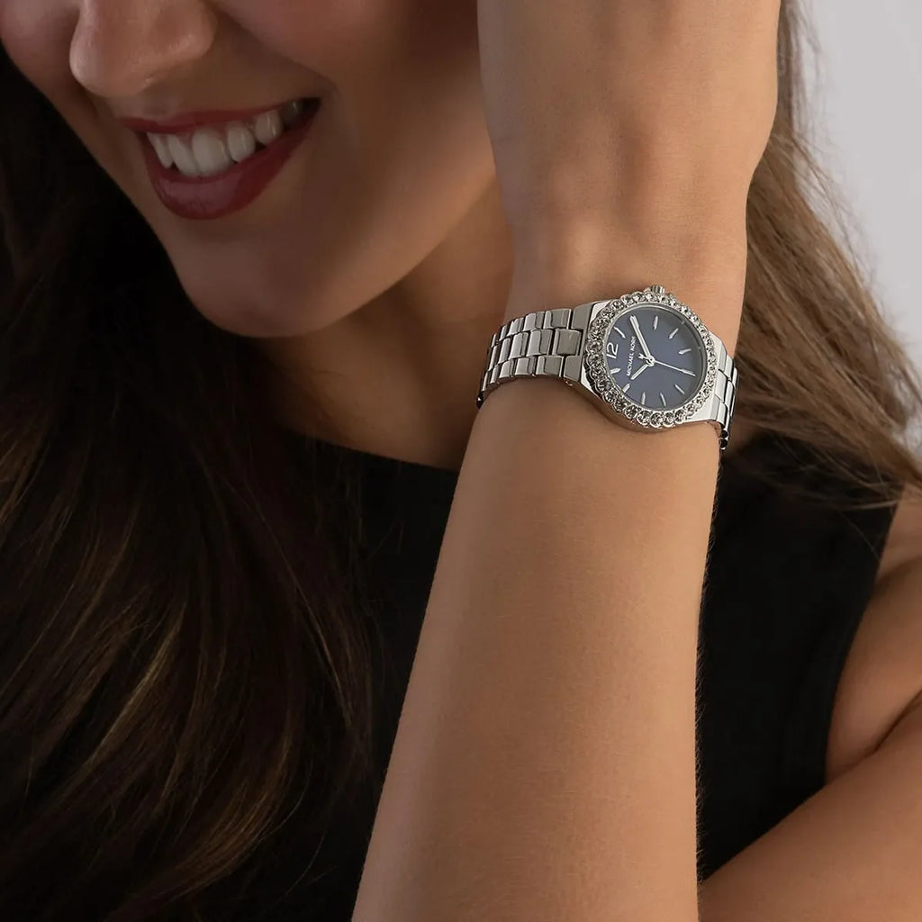 Michael Kors Lennox Three-Hand Blue Dial Silver Steel Strap Watch For Women - MK7397 Buy Now By Michael Kors