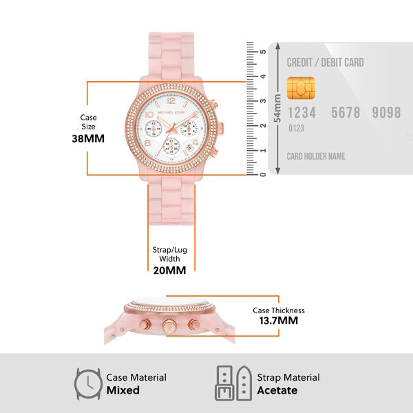 Michael Kors Runway Chronograph White Dial Pink Steel Strap Watch for Women - MK7424 Buy Now By Michael Kors