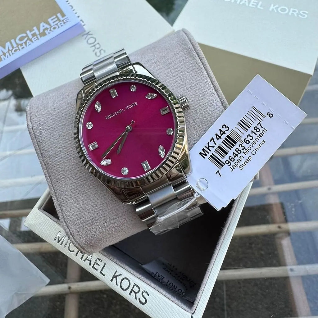 Michael Kors Lexington Three-Hand Pink Dial Silver Steel Strap Watch For Women - MK7443 Buy Now By Michael Kors