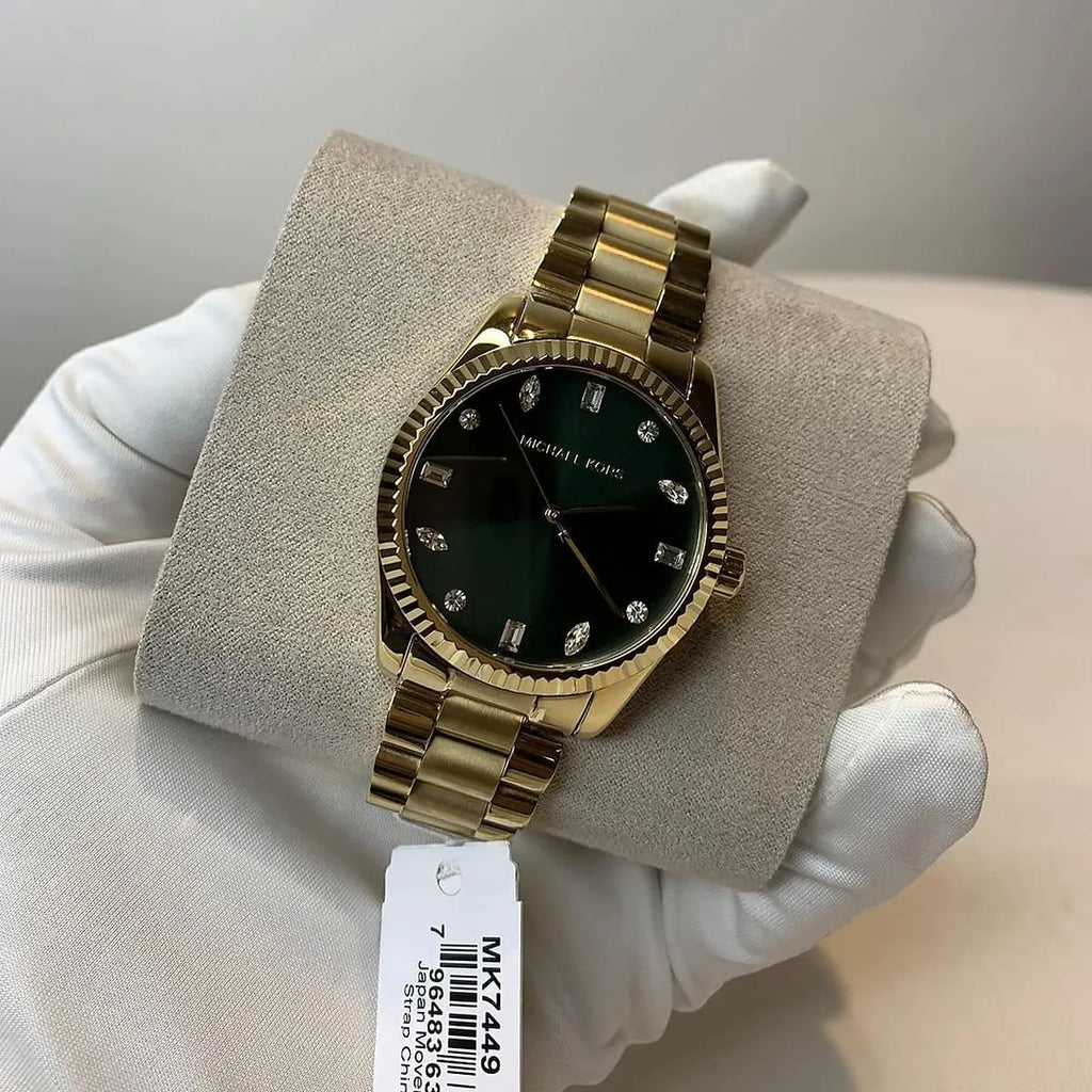 Michael Kors Lexington Three Hand Green Dial Gold Steel Strap Watch For Women - MK7449 Buy Now By Michael Kors