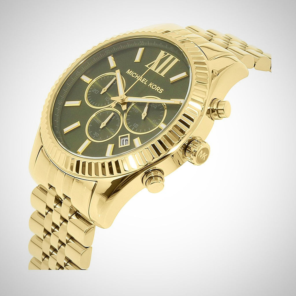 Michael Kors Lexington Chronograph Green Dial Gold Steel Strap Watch for Men - MK8446 Buy Now By Michael Kors