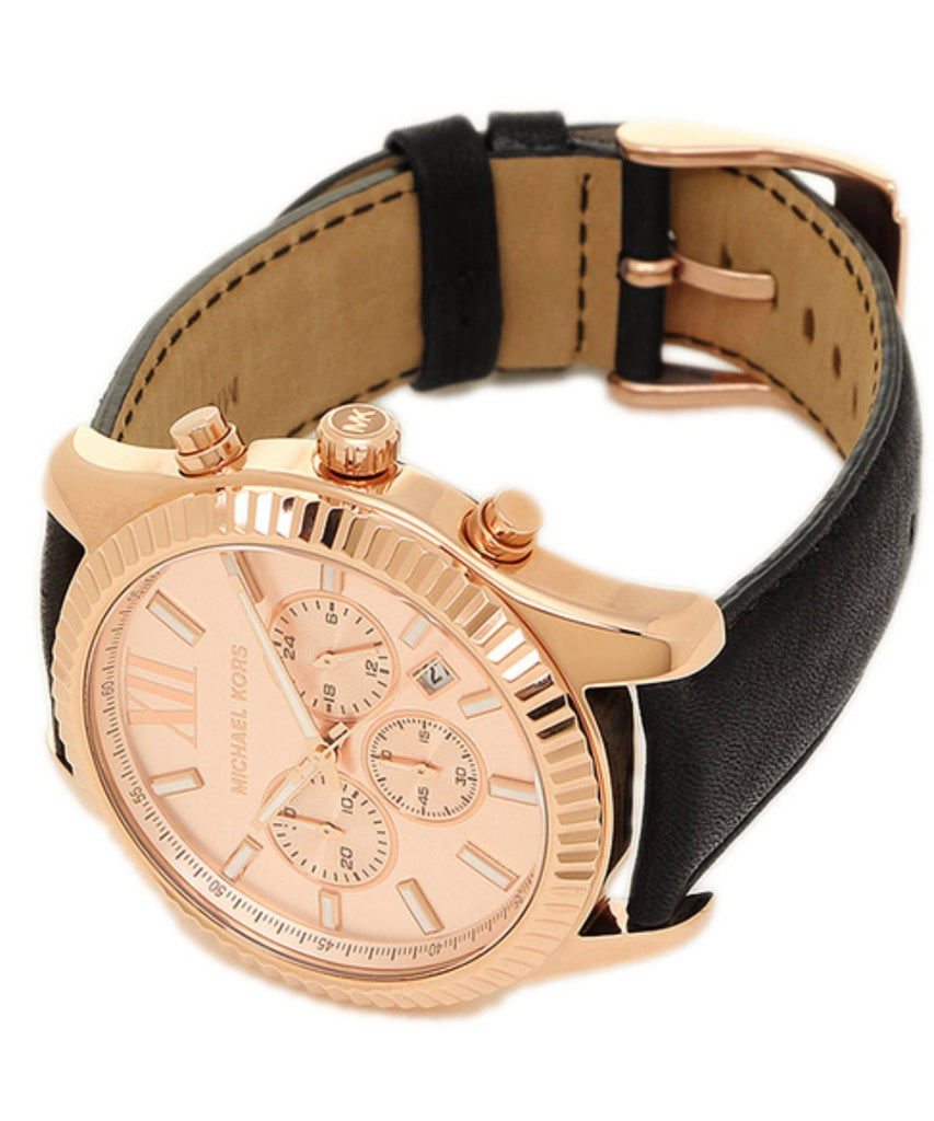Michael Kors Lexington Chronograph Rose Gold Dial Black Leather Strap Watch For Men - MK8516 Buy Now By Michael Kors