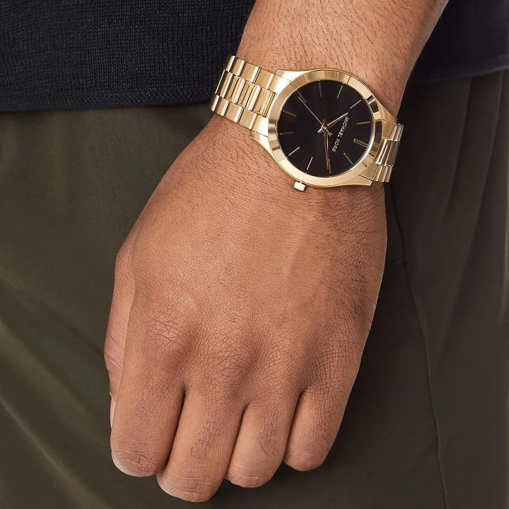 Michael Kors Slim Runway Quartz Black Dial Gold Steel Strap Watch For Men - MK8621 Buy Now By Michael Kors