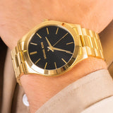 Michael Kors Slim Runway Quartz Black Dial Gold Steel Strap Watch For Men - MK8621 Buy Now By Michael Kors