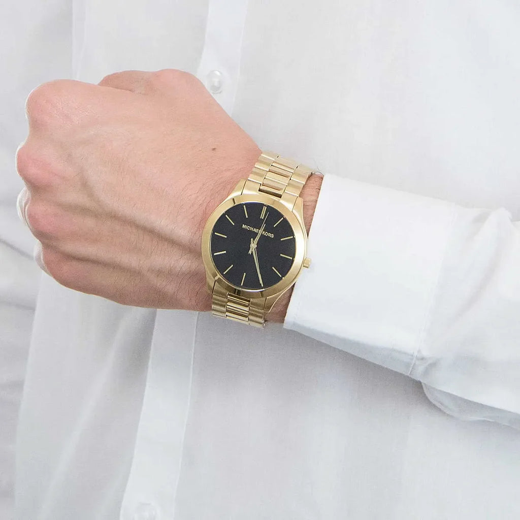 Michael Kors Slim Runway Quartz Black Dial Gold Steel Strap Watch For Men - MK8621 Buy Now By Michael Kors