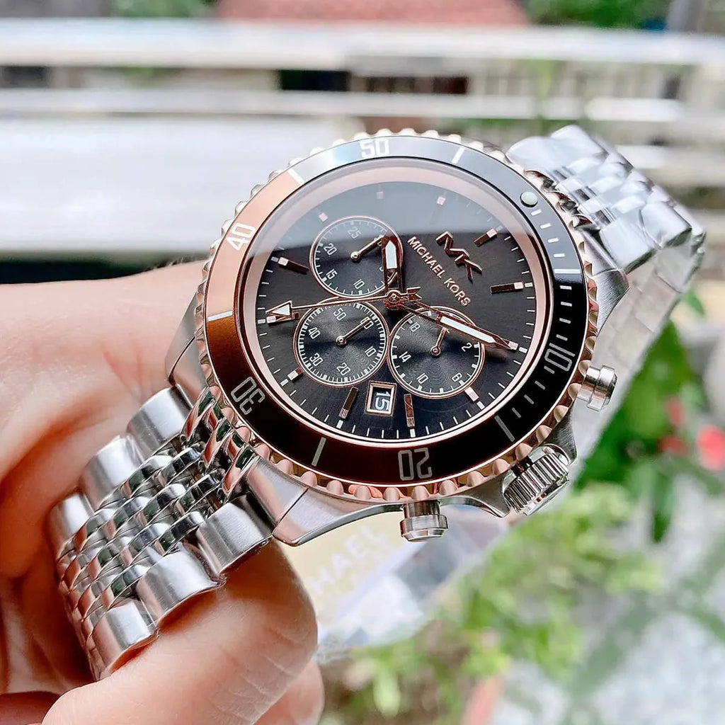 Michael Kors Bayville Chronograph Black Dial Silver Steel Strap Watch For Men - MK8725 Buy Now By Michael Kors