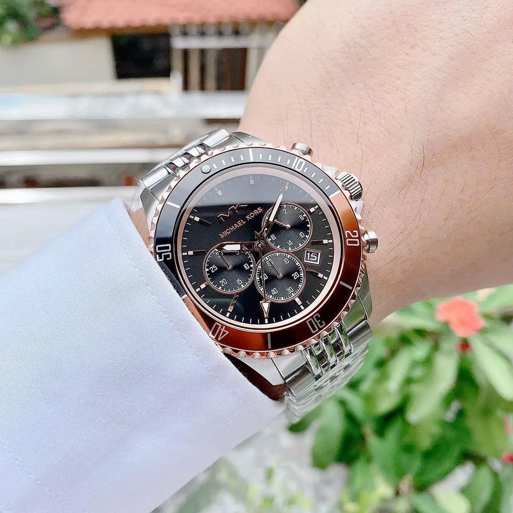 Michael Kors Bayville Chronograph Black Dial Silver Steel Strap Watch For Men - MK8725 Buy Now By Michael Kors