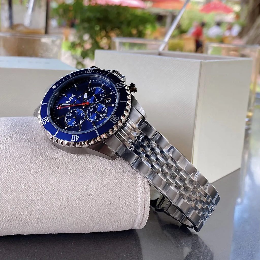 Michael Kors Bayville Chronograph Blue Dial Grey Steel Strap Watch For Men - MK8727 Buy Now By Michael Kors