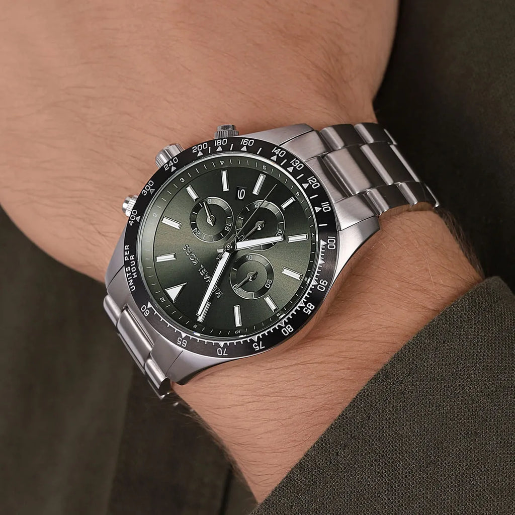 Michael Kors Layton Chronograph Green Dial Silver Steel Strap Watch For Men - MK8912 Buy Now By Michael Kors