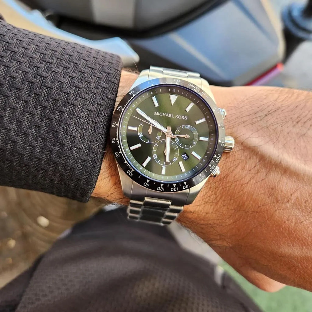 Michael Kors Layton Chronograph Green Dial Silver Steel Strap Watch For Men - MK8912 Buy Now By Michael Kors