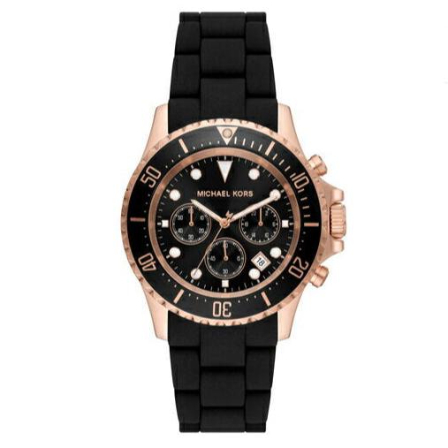 Michael Kors Everest Chronograph Black Dial Black Silicone Strap Watch For Men - MK9055 Buy Now By Michael Kors